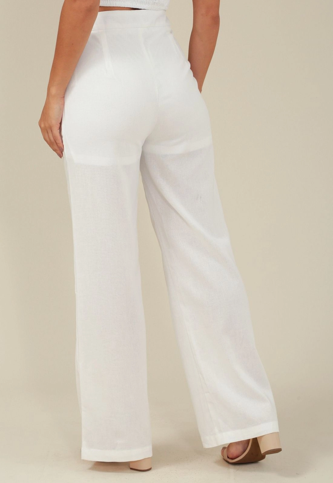 Calça Wide Leg Com Bolso Faca  Em Linho