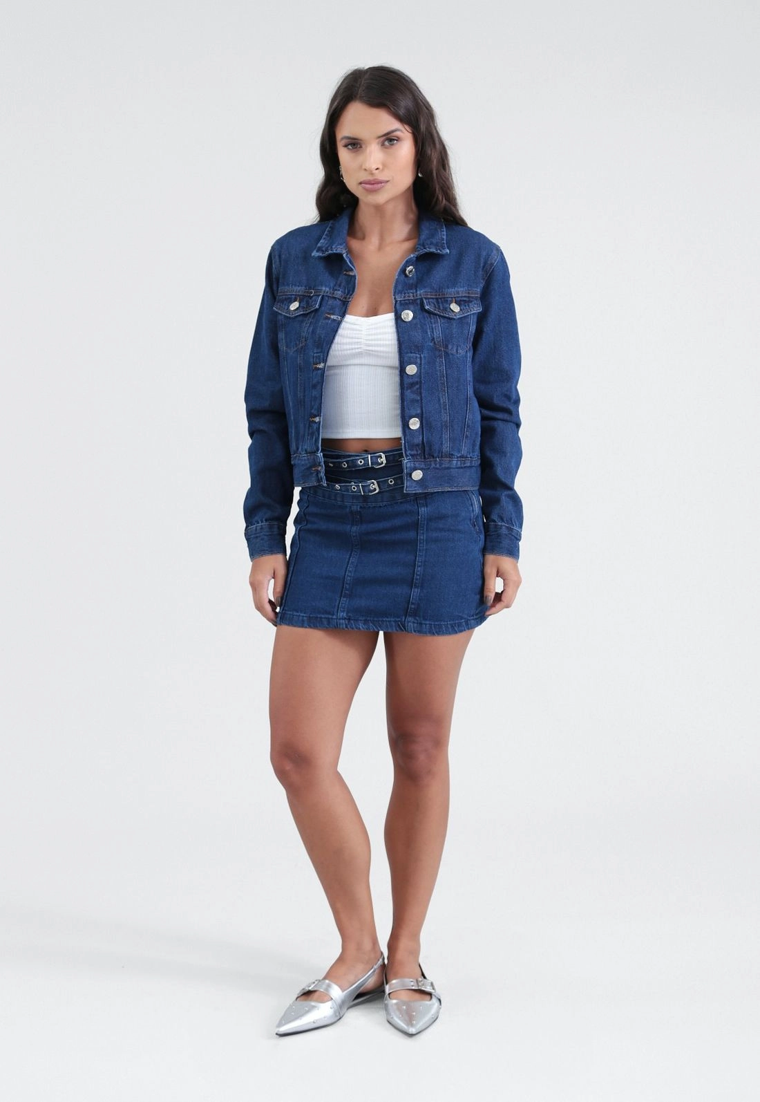 Jaqueta Jeans Com Bolso Azul Escuro