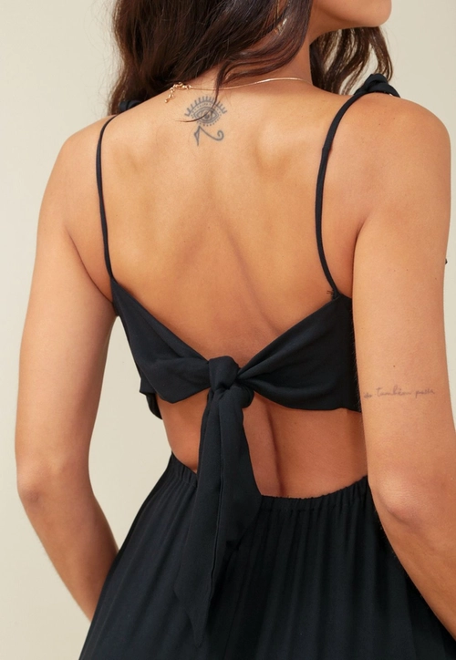 Vestido Longo Em Viscose Twill Alça Abertura Costas