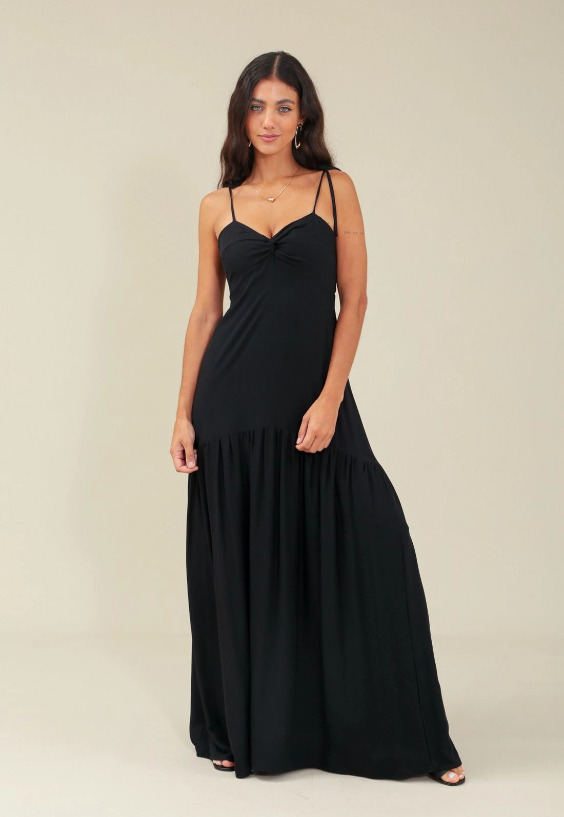 Vestido Longo Em Viscose Twill Alça Abertura Costas