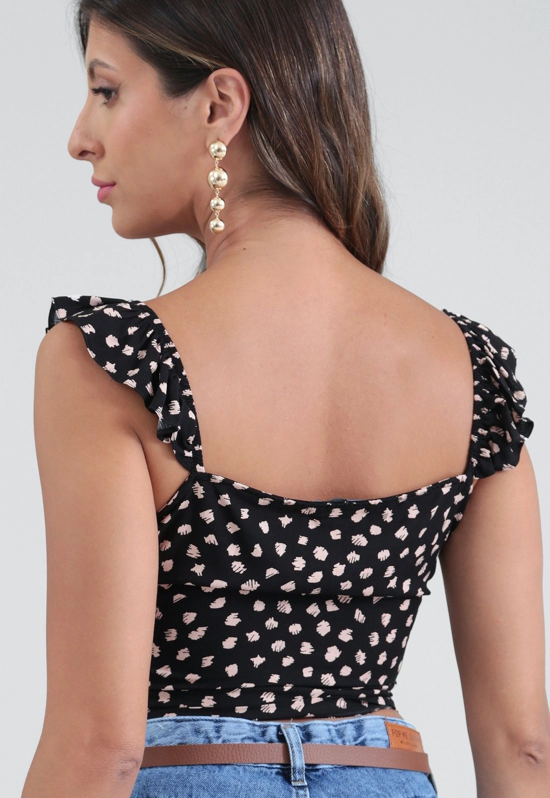 Blusa De Alça Com Busto Vazado Em Viscose Estampada Bicolor