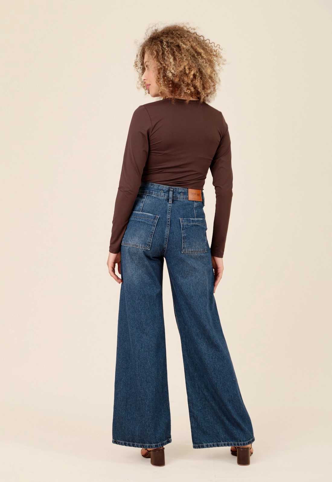 Calça Jeans Wide Leg Bolso Azul Escuro