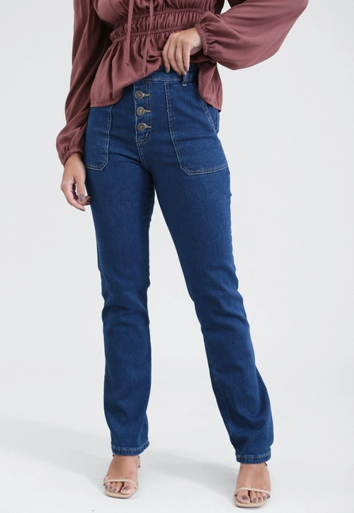 Calça Jeans Com Lycra E Botões