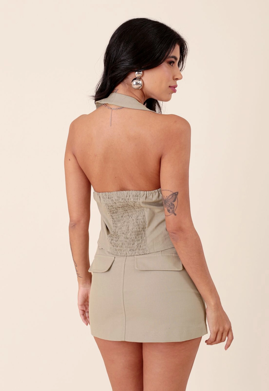 Short Saia Em Algodão Com Bolso Cargo
