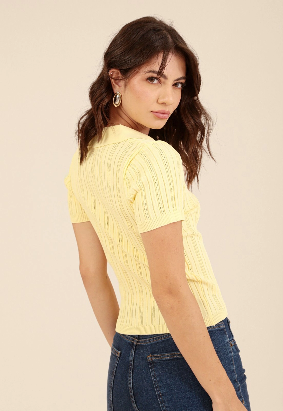 Blusa Polo Em Tricô Jaquard