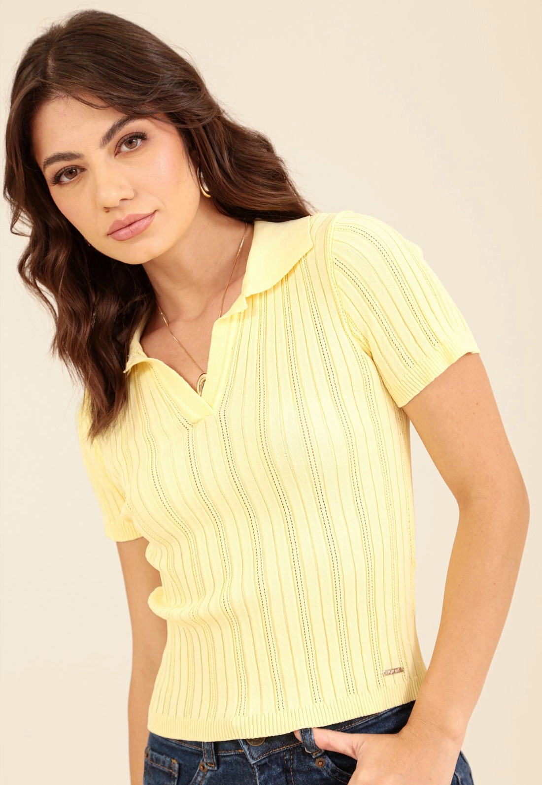 Blusa Polo Em Tricô Jaquard
