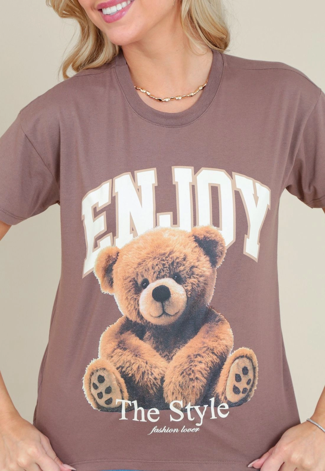 T-Shirt Em Meia Malha Com Silk Urso Enjoy