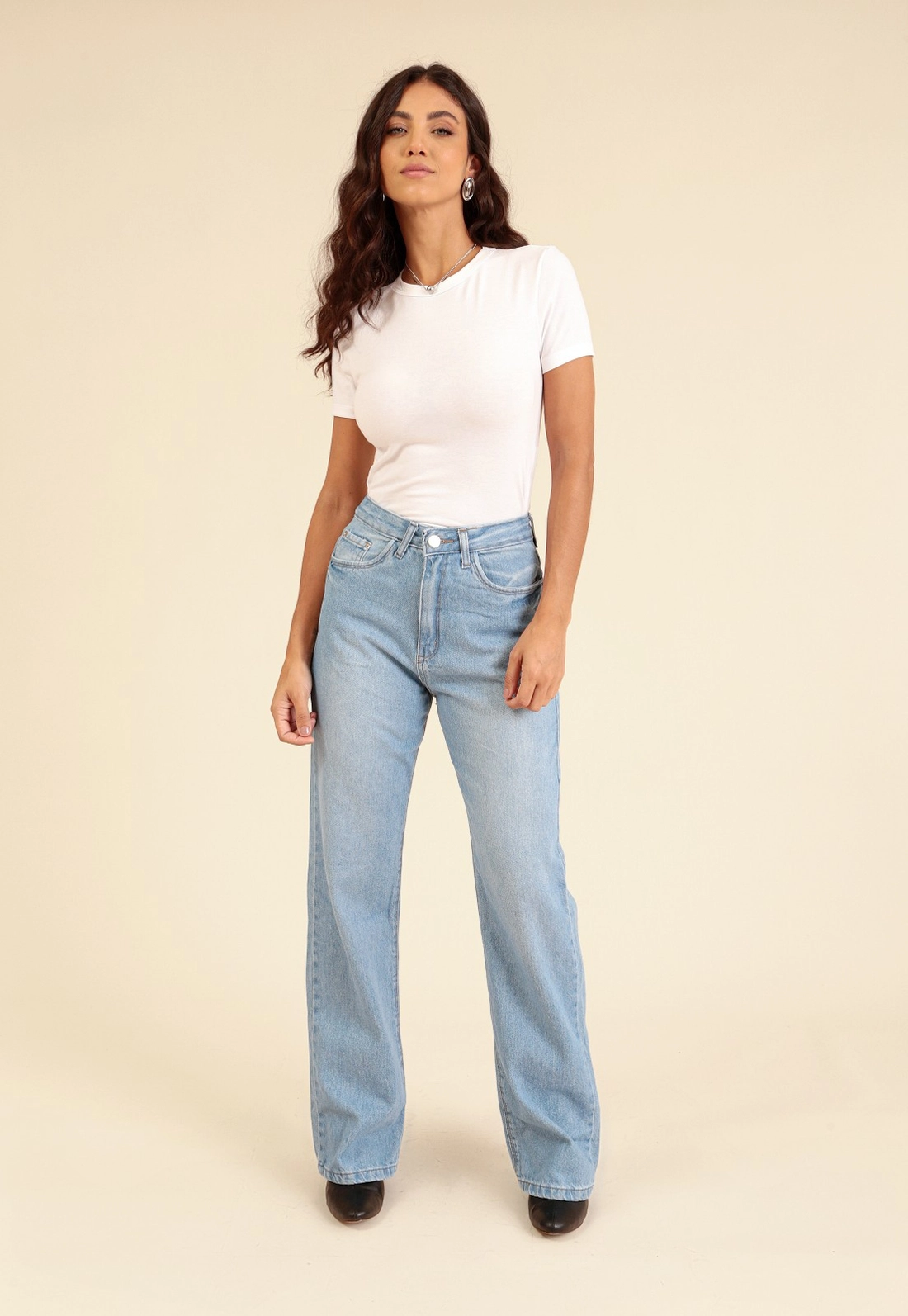Calça Jeans Reta  Azul Claro