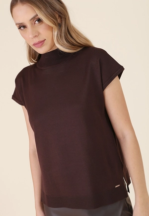 Blusa Tricô Manga Curta Gola Alta
