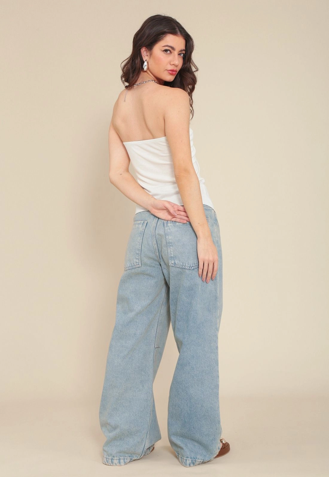 Calça Jeans Wide Leg Com Recorte