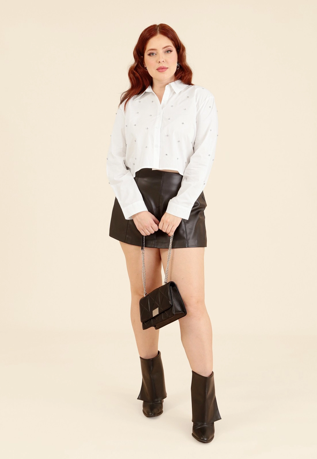 Camisa Em Tricoline Manga Longa Com Apliques Strass