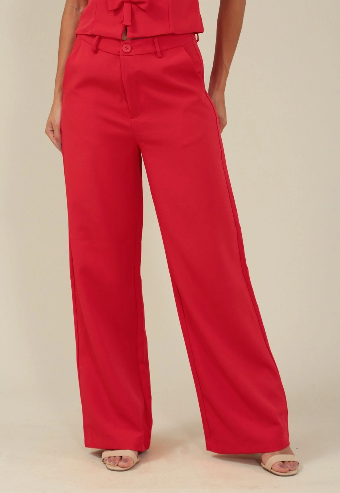 Calça Wide Leg Com Bolso Faca Em Alfaiataria