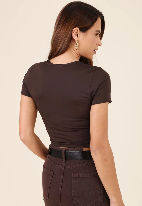 Blusa Básica Em Poliamida Manga Curta