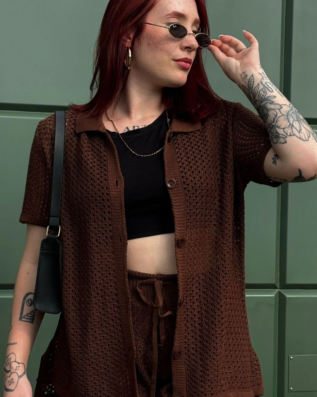 Camisa Manga Curta Em Tricô Vazado