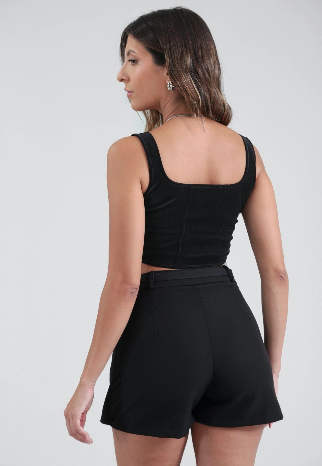 Cropped Corset Em PU Aveludado Estampa Cobra