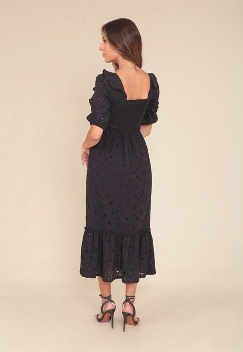 Vestido Midi Laise Com Babado Na Manga 3/4