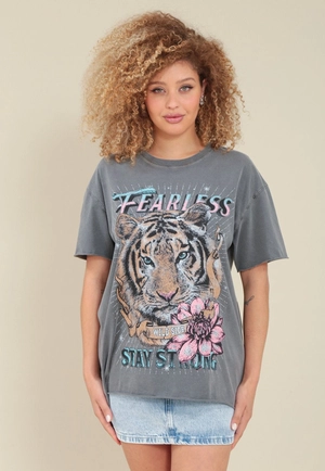 T-Shirt Estonada Oversize Tigre Flor