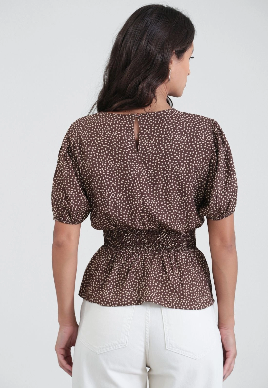 Blusa Manga Curta Com Elastex Em Viscose Poá