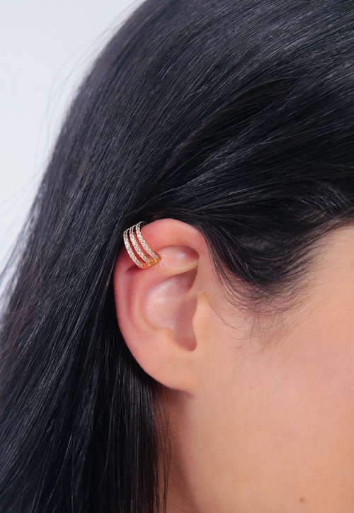 Brinco Earcuff Metal Strass 3 Voltas