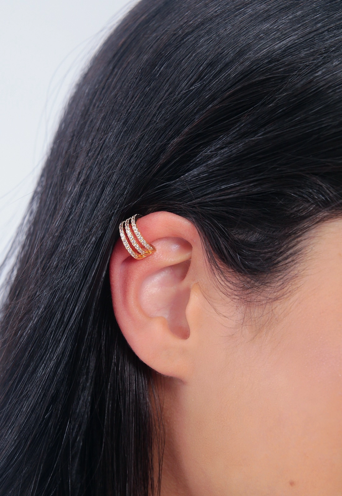 Brinco Earcuff Metal Strass 3 Voltas