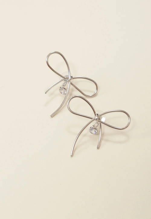 Brinco Laço Com Strass-Prata