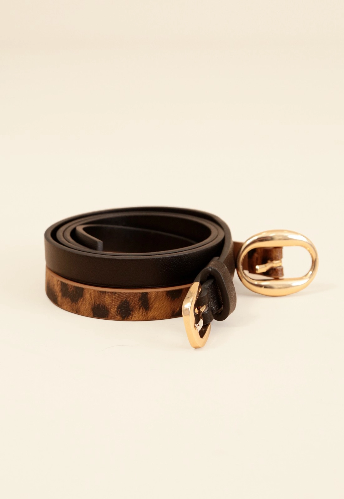 Kit De 2 Cintos Finos Liso E Animal Print