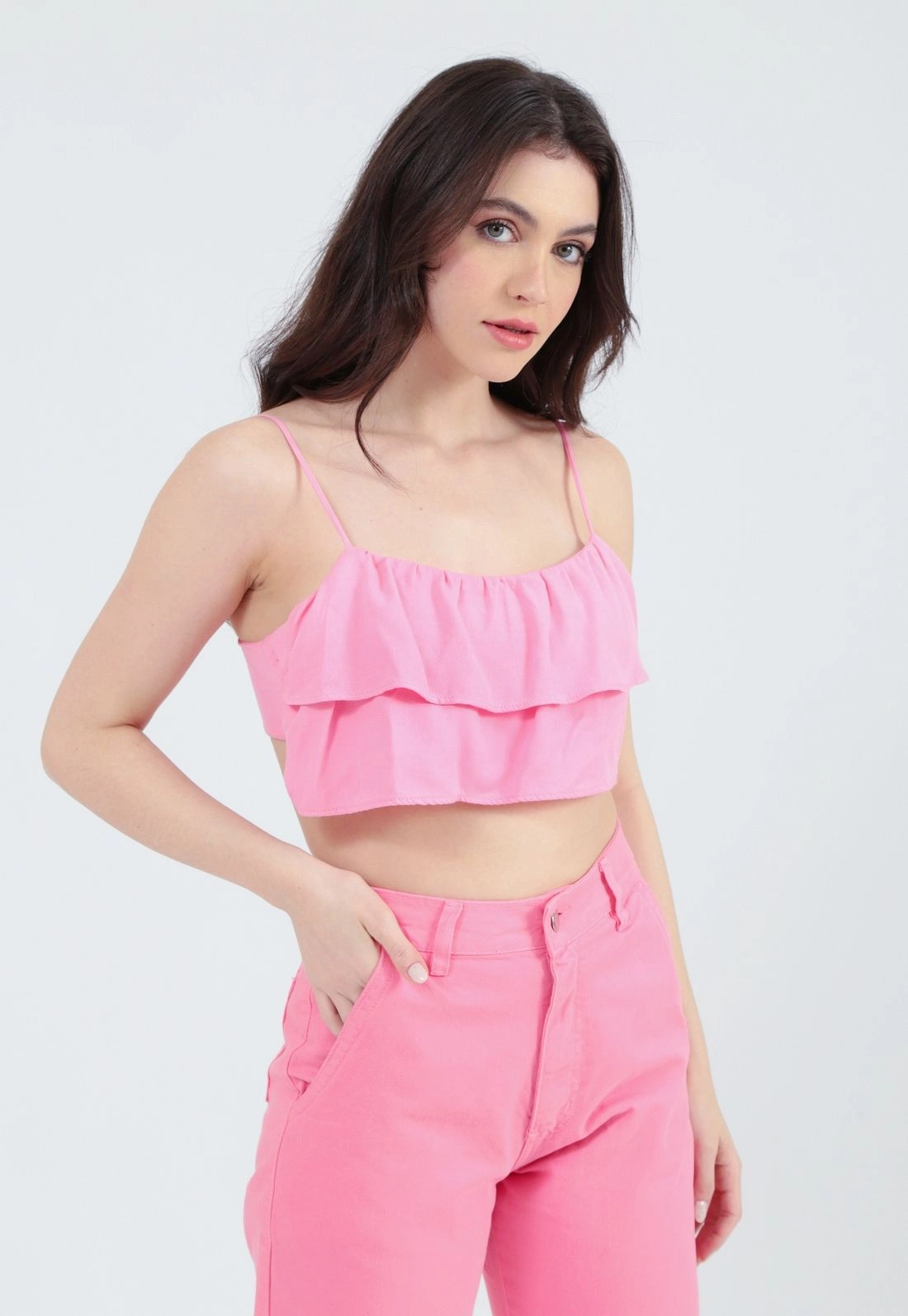 Cropped Viscose Alça Babado