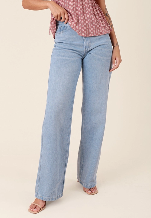 Calça Jeans Wide Leg Com Elastano Bolso