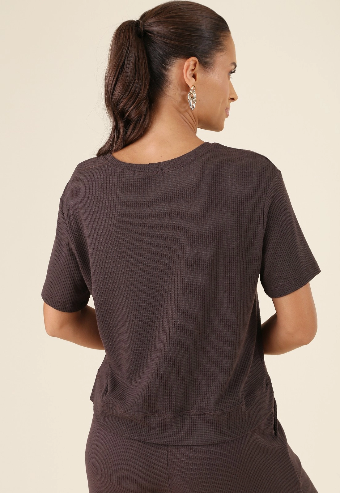 Blusa Em Malha Texturizada Manga Curta Abertura Lateral