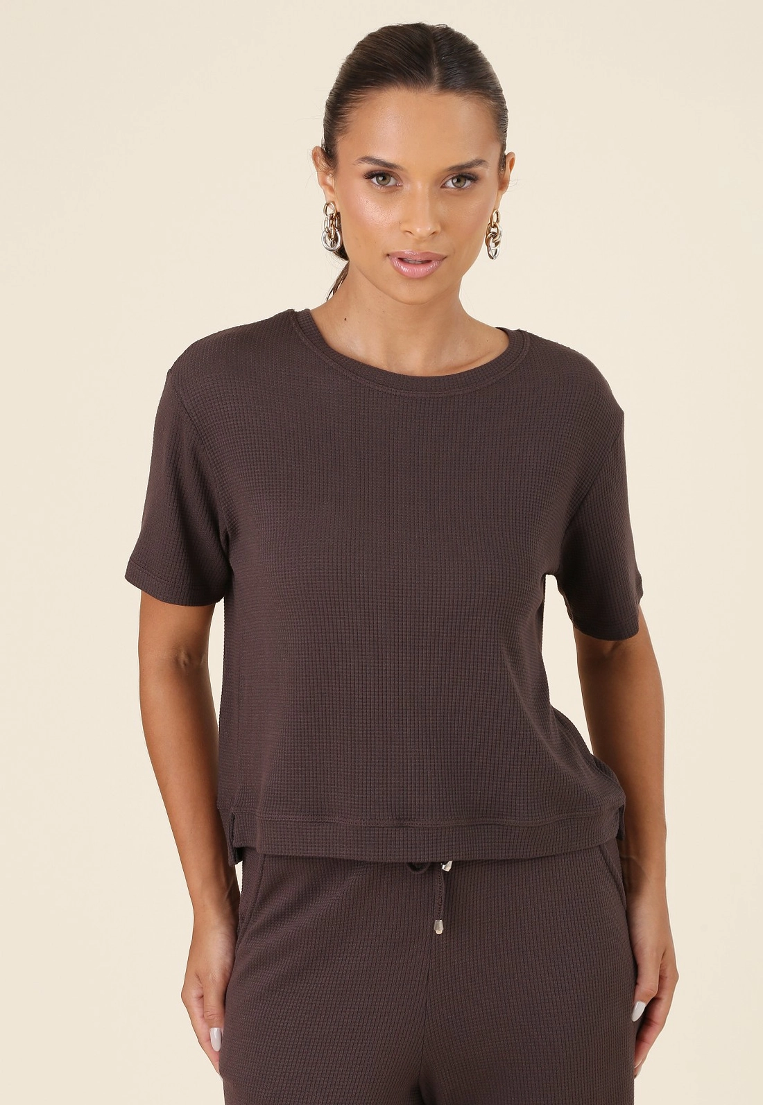 Blusa Em Malha Texturizada Manga Curta Abertura Lateral