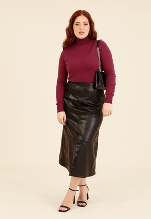 Saia Midi Em PU Bolso Cargo E Fenda