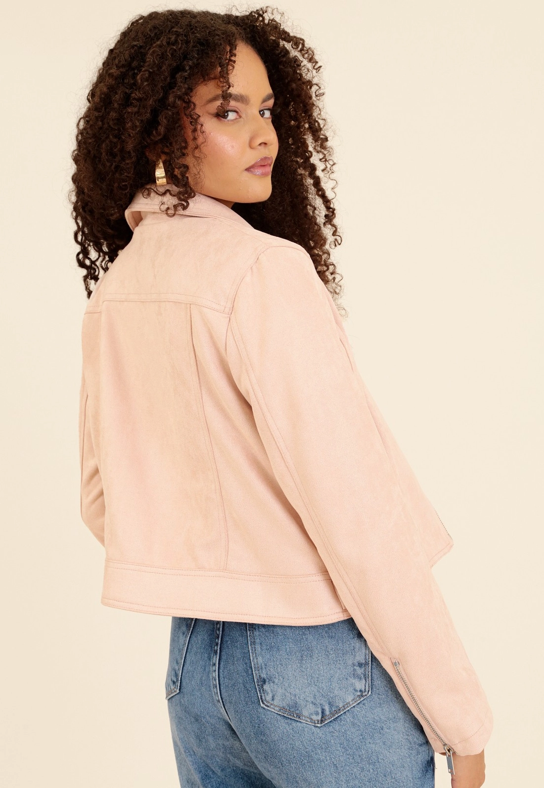 Jaqueta Biker Em Suede Com Zíper E Bolso