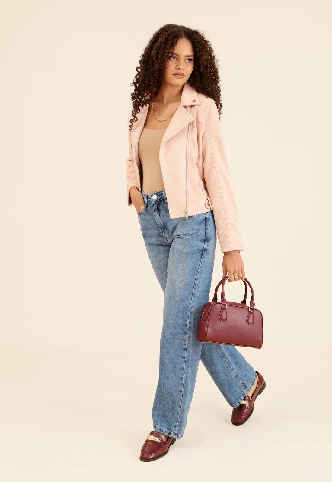 Jaqueta Biker Em Suede Com Zíper E Bolso