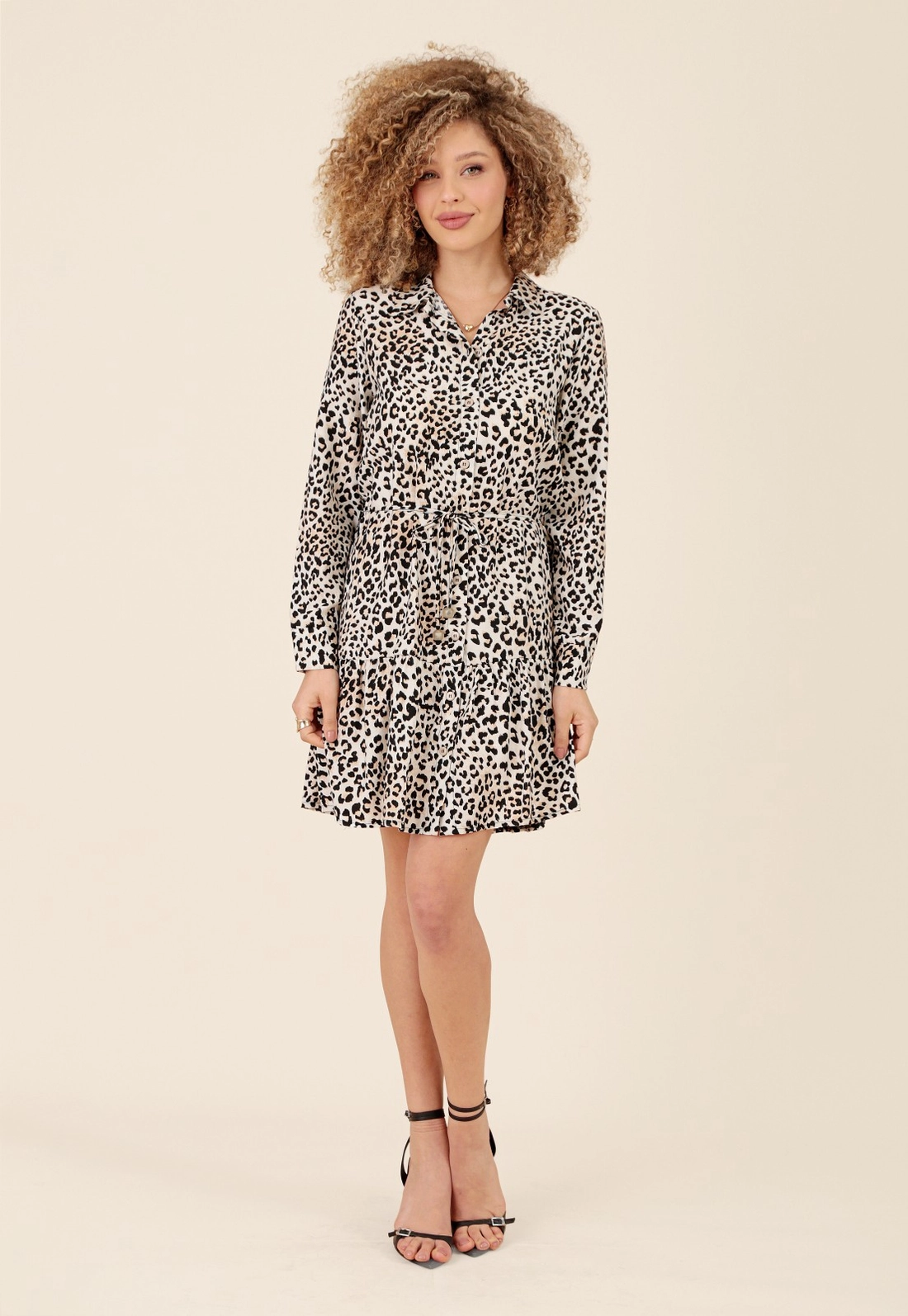 Vestido Chemise Curto Em Viscose Animal Print