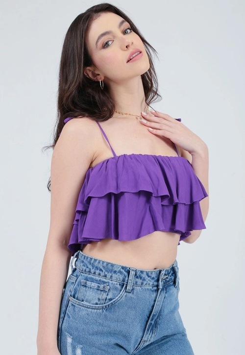 Cropped Viscolinho Babado Alça