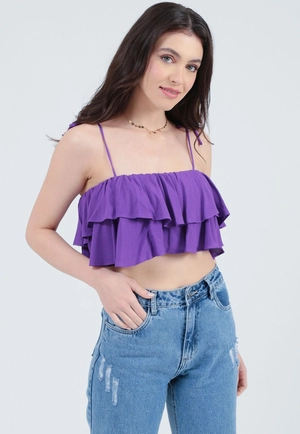 Cropped Viscolinho Babado Alça