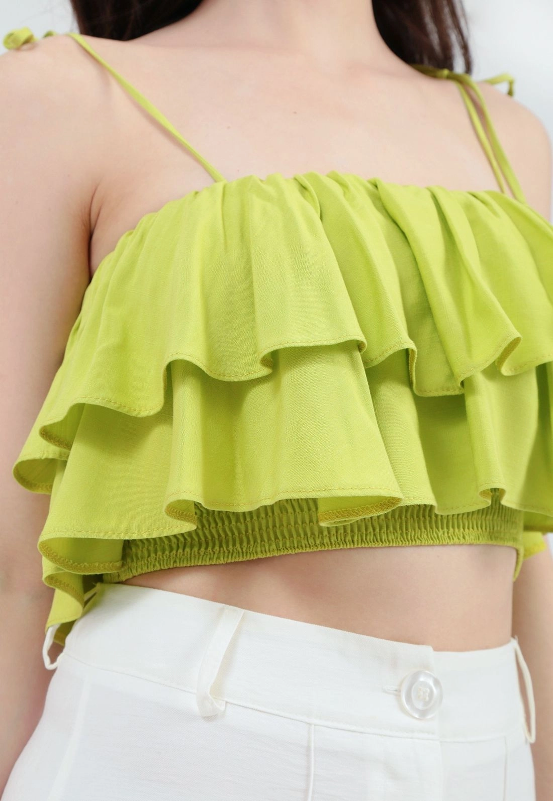 Cropped Viscolinho Babado Alça