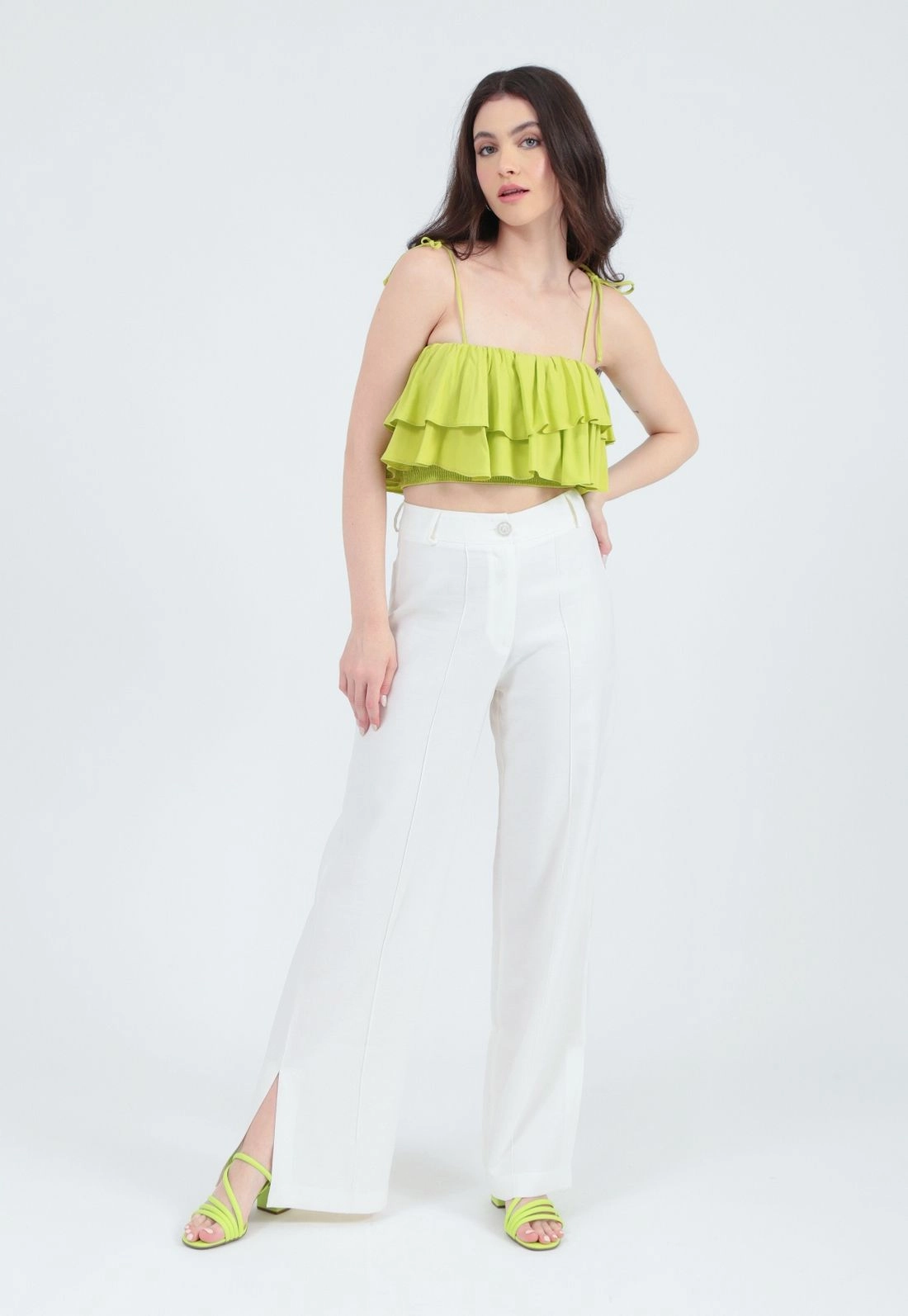 Cropped Viscolinho Babado Alça