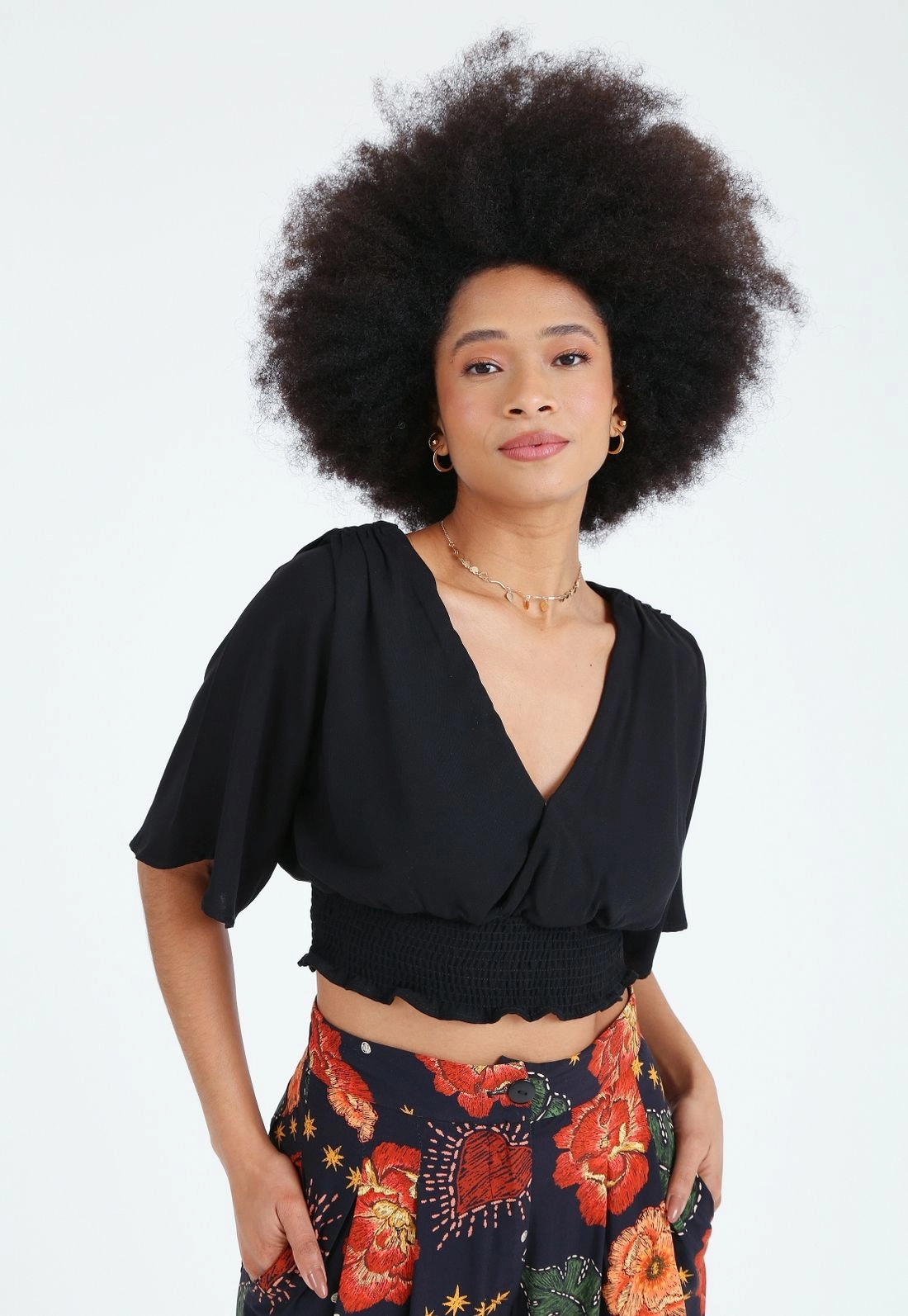 Cropped Viscose Manga Curta Transpasse