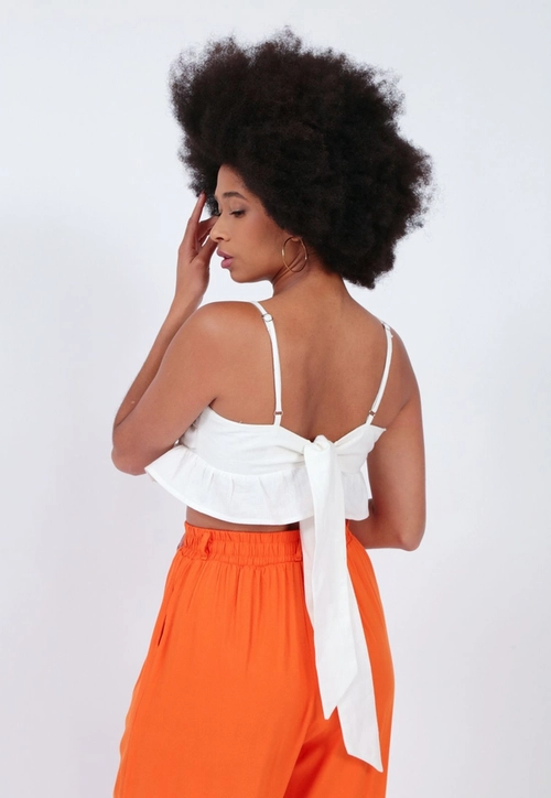 Cropped Linho Alça Babados
