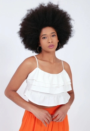 Cropped Linho Alça Babados