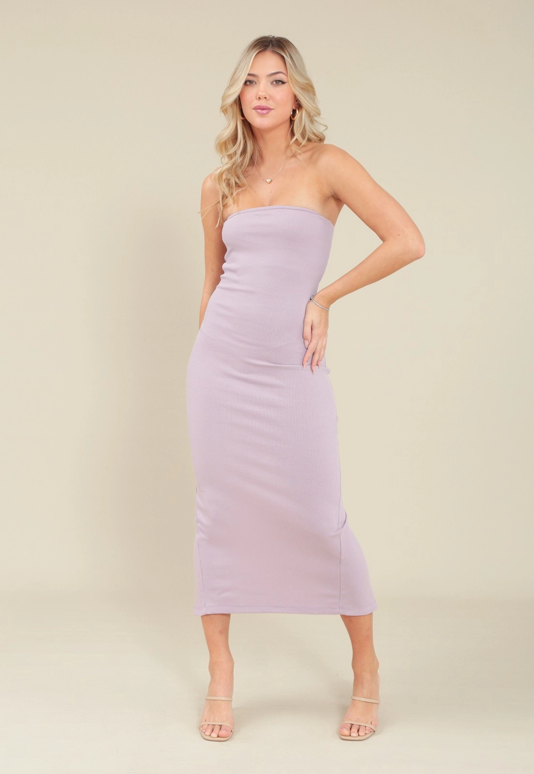 Vestido Midi Ribana Decote Reto Com Fenda