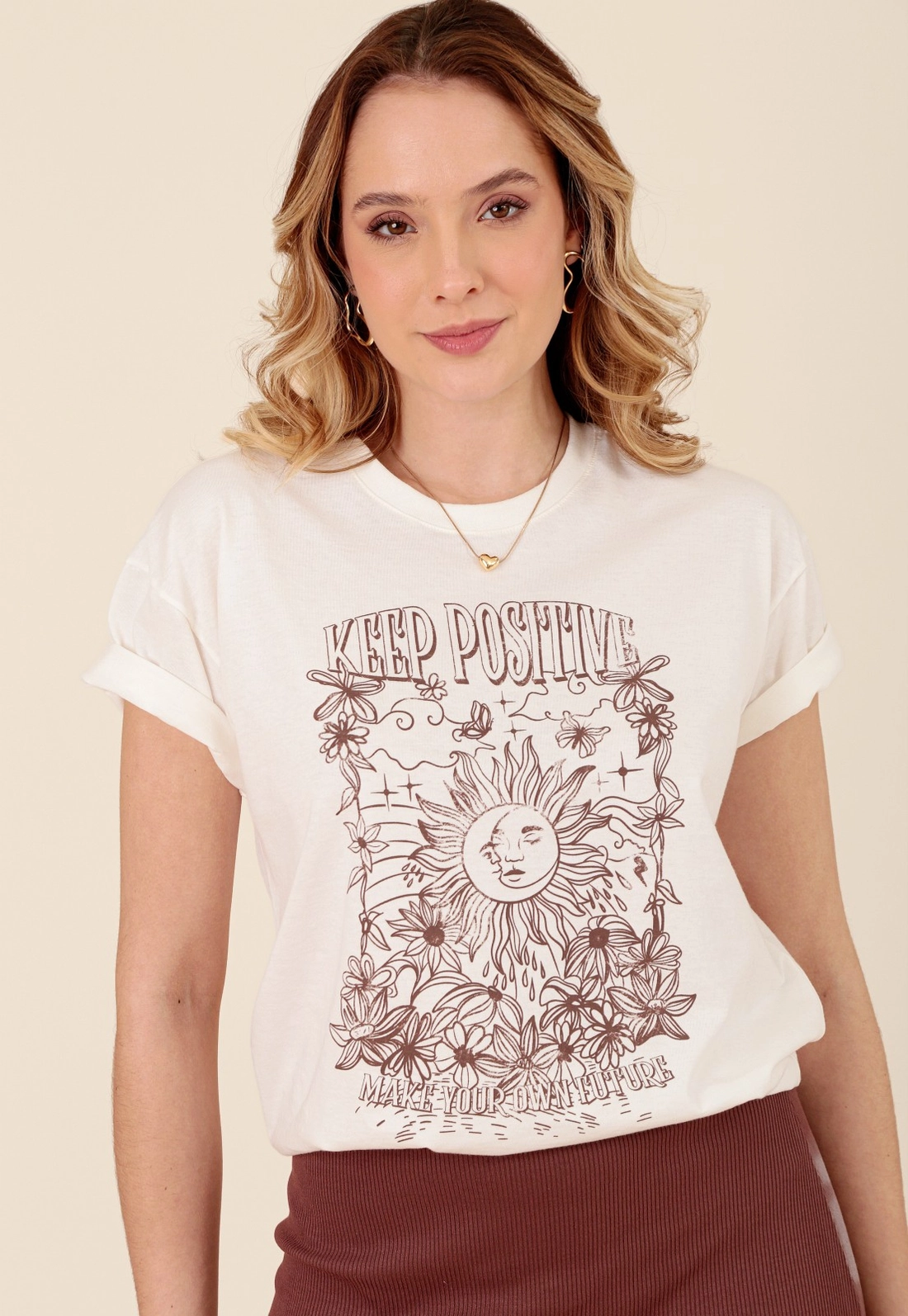 T-shirt Em Meia Malha Keep Positive