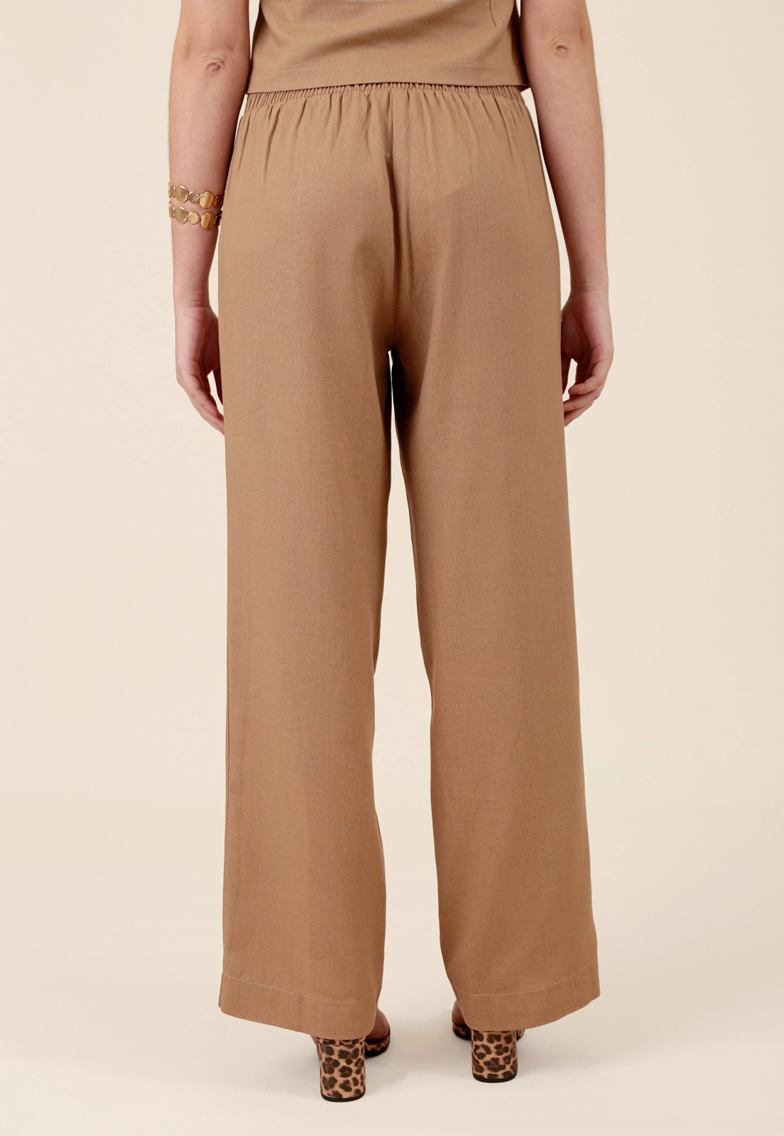 Calça Em Linho Wide Leg Bolso Faca