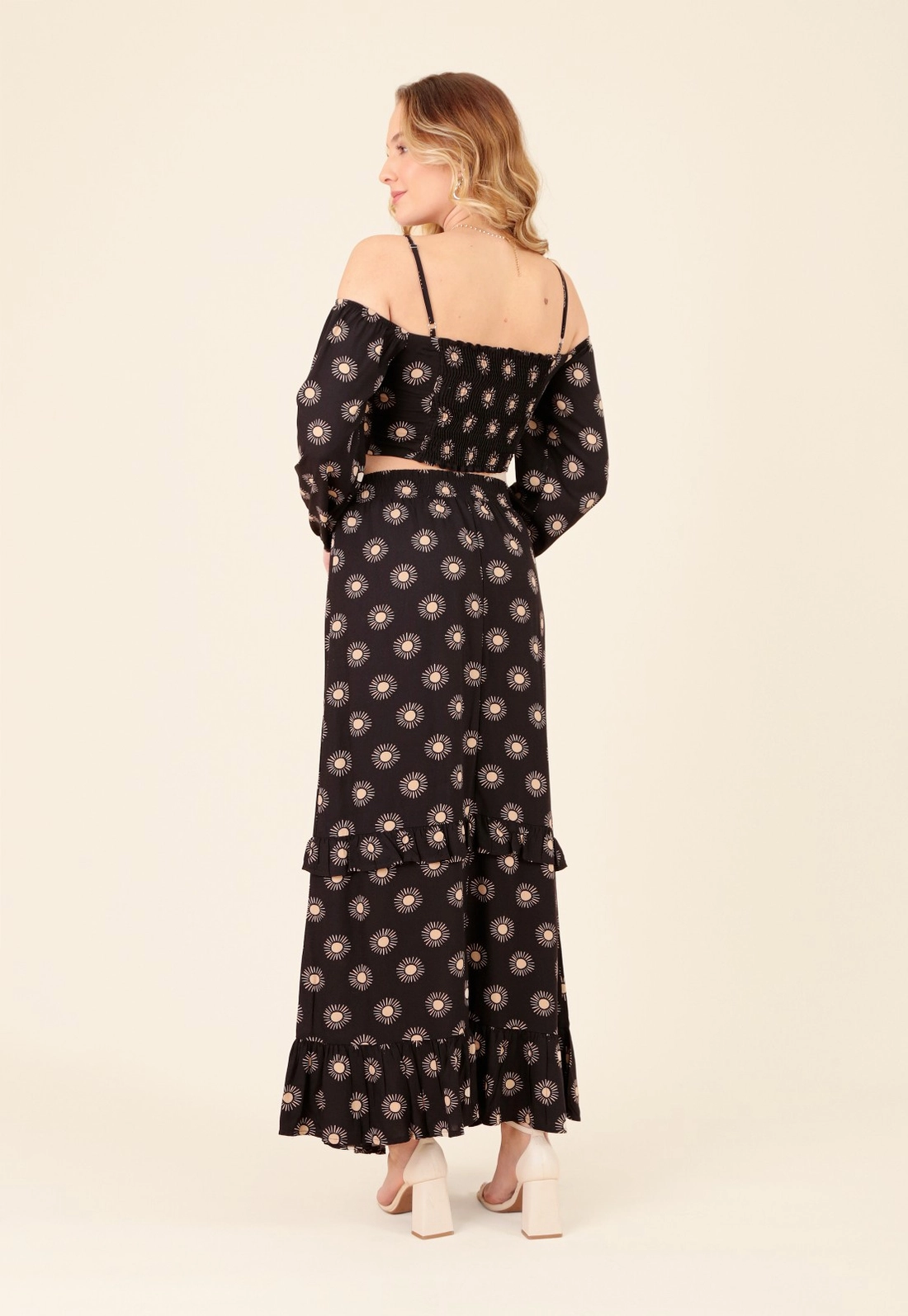 Saia Midi 2 Marias Em Viscose Estampada Magia do Sol