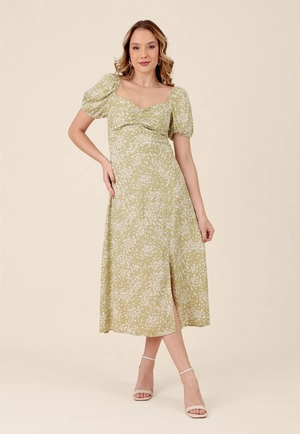 Vestido Midi Em Viscose Liberty Garden Manga Curta Com Fenda