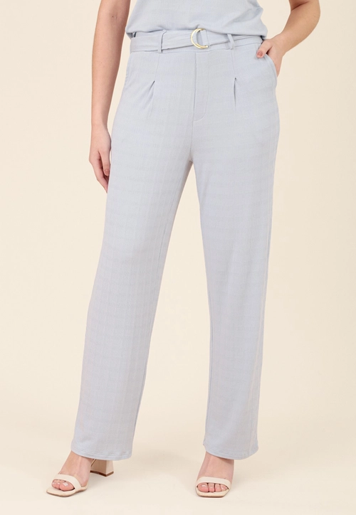 Calça Wide Leg Em Malha Texturizada Com Cinto