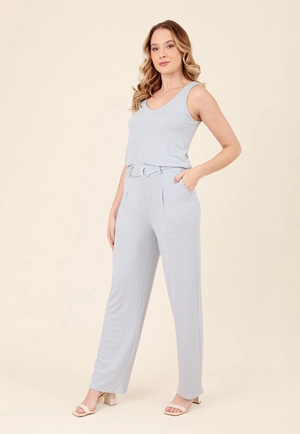 Calça Wide Leg Em Malha Texturizada Com Cinto