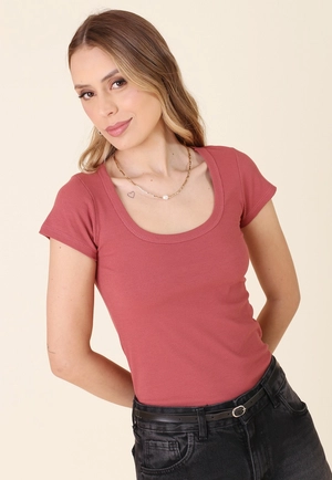 Blusa Básica Em Ribana Manga Curta