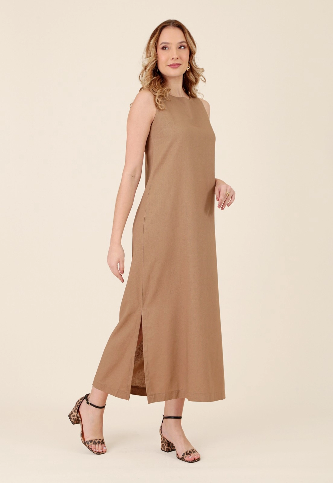 Vestido New Midi Regata Em Linho